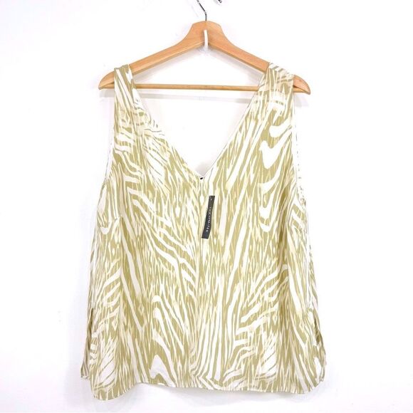 The Limited Tan Zebra Animal Print V Neck Slit Sides Lightweight Tank Blouse NEW - Picture 1 of 13